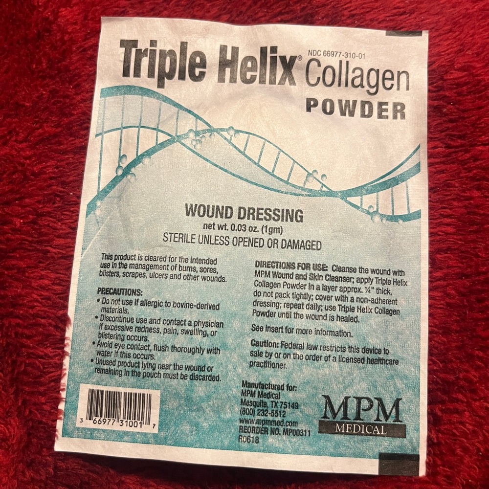 Triple Helix Collagen Powder by MPM Net WT 0.03 ( 1 gram Wound Dressing 1